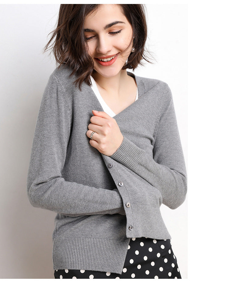 2023 Spring and Autumn New Women's Korean Style Short Fashion Knitted Cardigan Sweater Women's Solid Color Easiest for Match Temperament Jacket