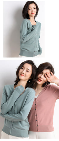 2023 Spring and Autumn New Women's Korean Style Short Fashion Knitted Cardigan Sweater Women's Solid Color Easiest for Match Temperament Jacket