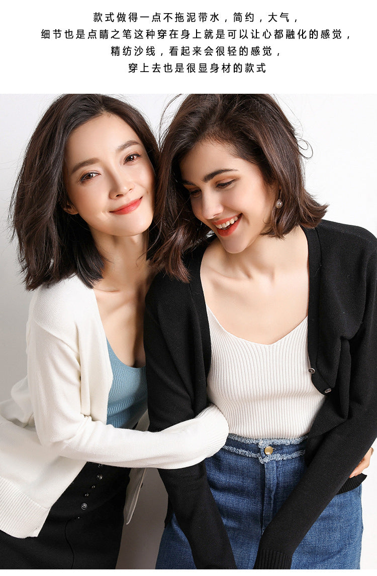 2023 Spring and Autumn New Women's Korean Style Short Fashion Knitted Cardigan Sweater Women's Solid Color Easiest for Match Temperament Jacket
