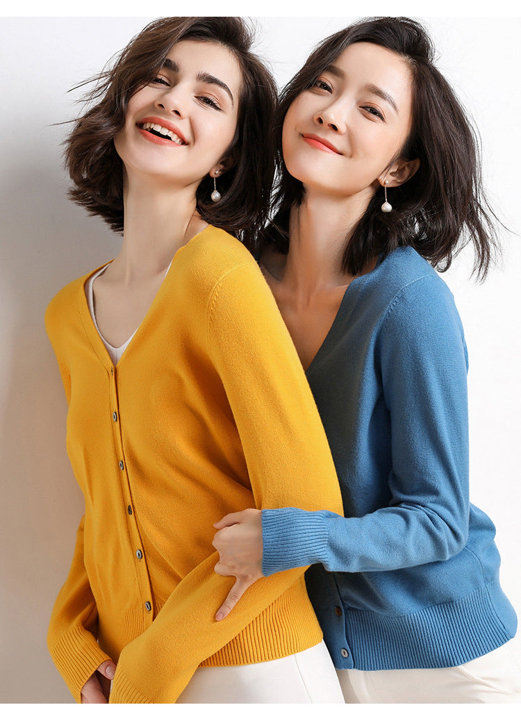 2023 Spring and Autumn New Women's Korean Style Short Fashion Knitted Cardigan Sweater Women's Solid Color Easiest for Match Temperament Jacket