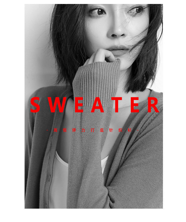 2023 Spring and Autumn New Women's Korean Style Short Fashion Knitted Cardigan Sweater Women's Solid Color Easiest for Match Temperament Jacket