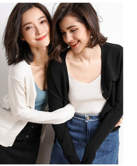 2023 Spring and Autumn New Women's Korean Style Short Fashion Knitted Cardigan Sweater Women's Solid Color Easiest for Match Temperament Jacket