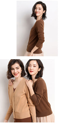 2023 Spring and Autumn New Women's Korean Style Short Fashion Knitted Cardigan Sweater Women's Solid Color Easiest for Match Temperament Jacket