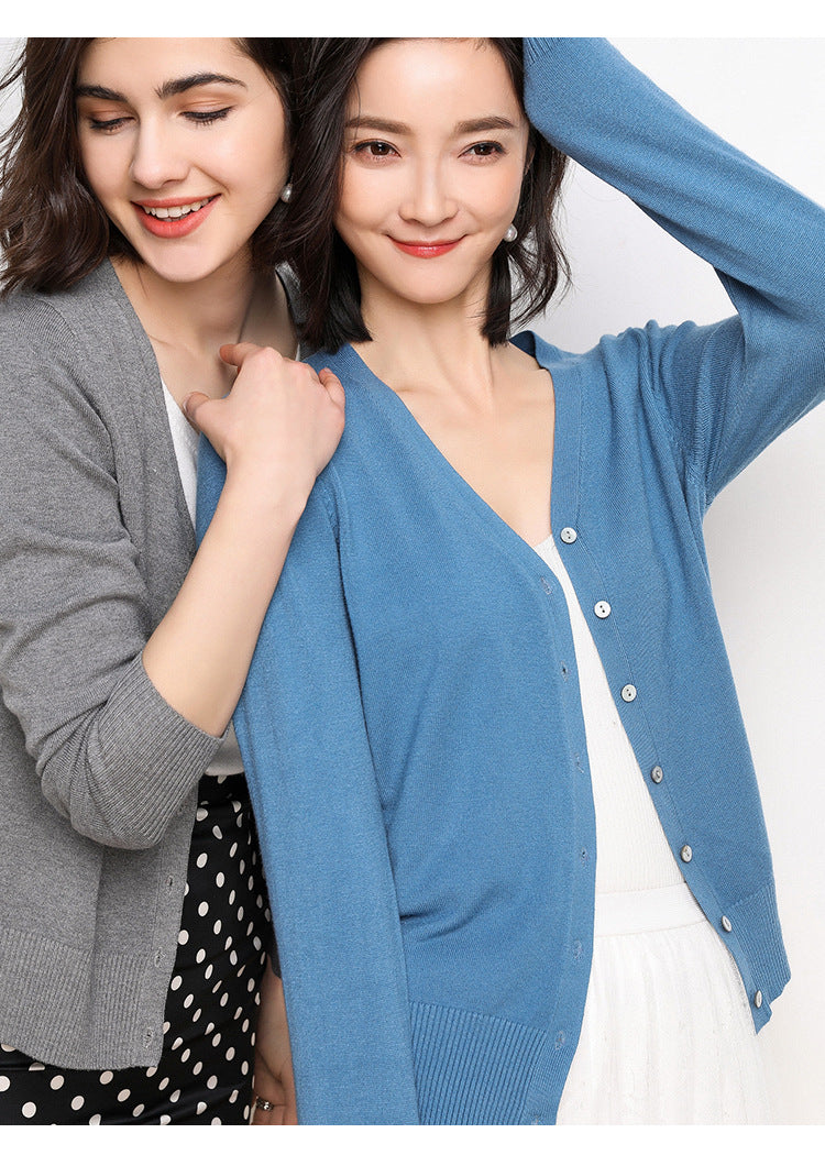 2023 Spring and Autumn New Women's Korean Style Short Fashion Knitted Cardigan Sweater Women's Solid Color Easiest for Match Temperament Jacket