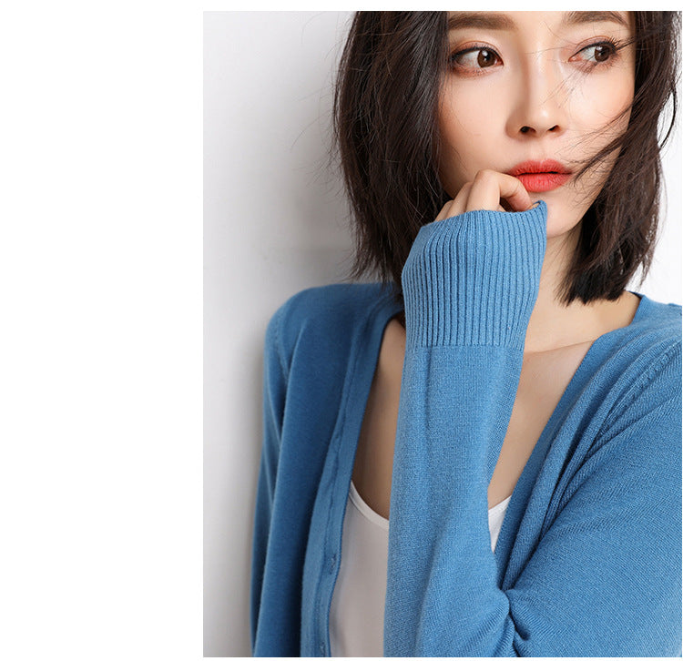 2023 Spring and Autumn New Women's Korean Style Short Fashion Knitted Cardigan Sweater Women's Solid Color Easiest for Match Temperament Jacket