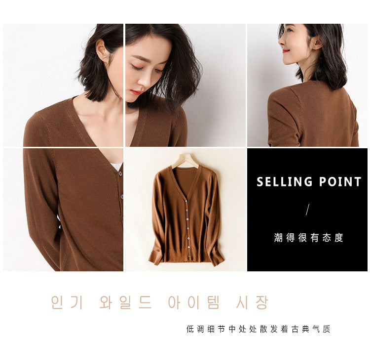 2023 Spring and Autumn New Women's Korean Style Short Fashion Knitted Cardigan Sweater Women's Solid Color Easiest for Match Temperament Jacket