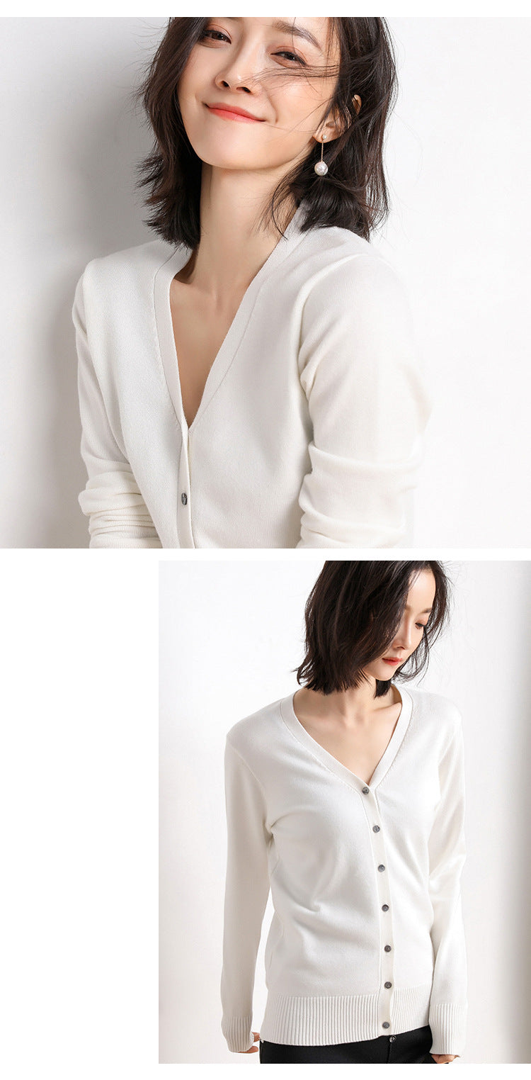 2023 Spring and Autumn New Women's Korean Style Short Fashion Knitted Cardigan Sweater Women's Solid Color Easiest for Match Temperament Jacket