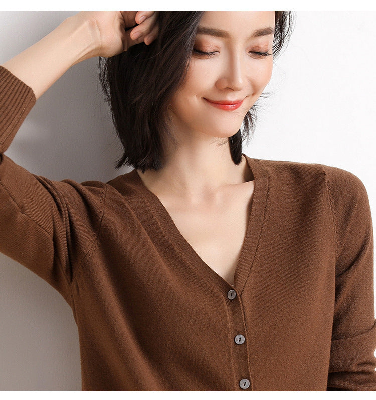 2023 Spring and Autumn New Women's Korean Style Short Fashion Knitted Cardigan Sweater Women's Solid Color Easiest for Match Temperament Jacket