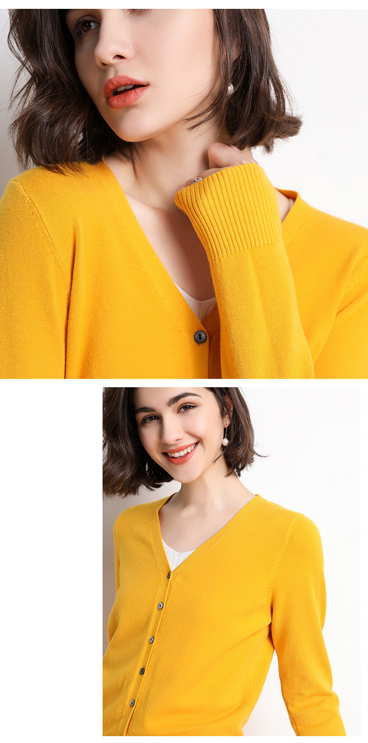 2023 Spring and Autumn New Women's Korean Style Short Fashion Knitted Cardigan Sweater Women's Solid Color Easiest for Match Temperament Jacket