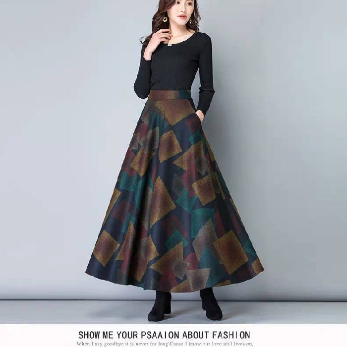 Woolen Skirt Amazon New Women's High Waist Pendant Long Skirt Women's Tight Waist Slim A- line Skirt Large Swing Skirt