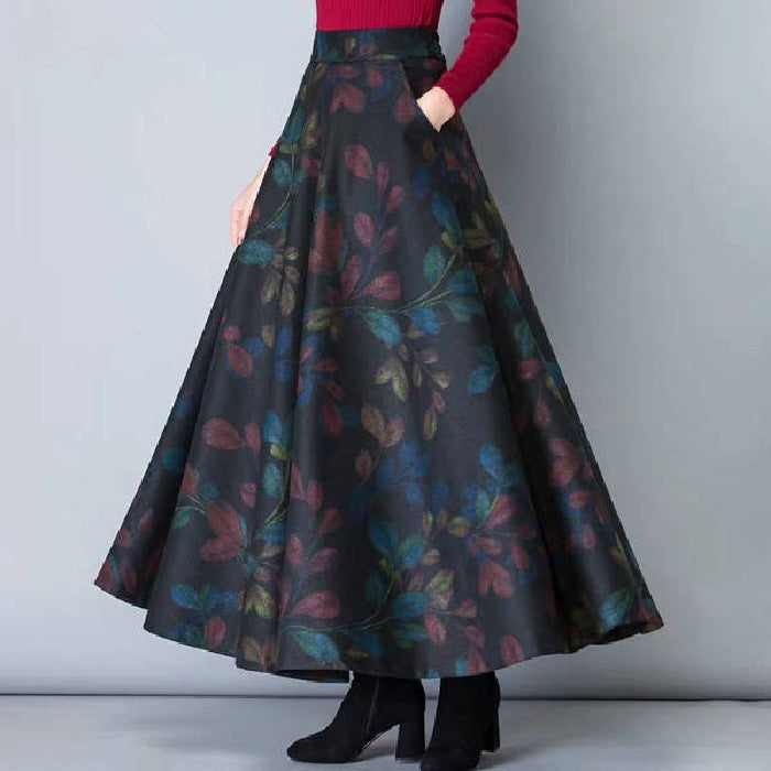 Woolen Skirt Amazon New Women's High Waist Pendant Long Skirt Women's Tight Waist Slim A- line Skirt Large Swing Skirt