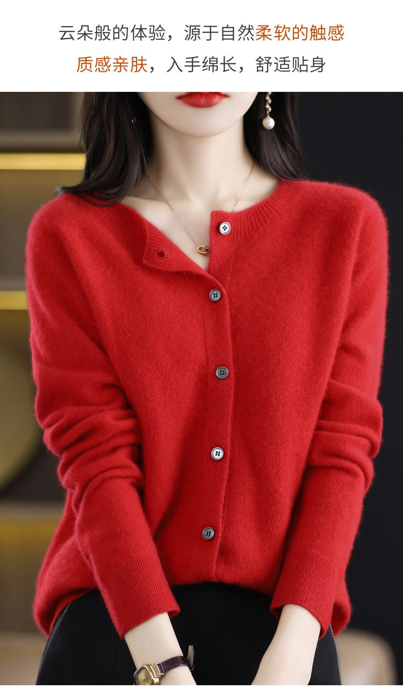 Trendy Knitted Cardigan for Women, Spring and Autumn New Style, Simple Versatile Loose Slimming Soft Round Neck Sweater Jacket