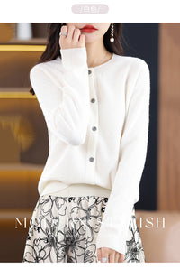 Round Neck Knitted Cardigan for Women, Osmanthus Needle Imitation Outwear Sweater for Women, Loose Spring & Fall Outer Cardigan Sweater Bottoming Shirt