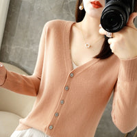Knitted Cardigan Women's Spring and Autumn Long-Sleeved Sweater Cardigan Thin Age-Reducing Jacket Knitted Sweater Cross-Border Sweater Cardigan Base