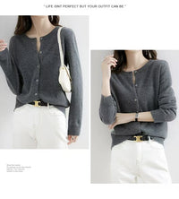 Autumn and Winter New Round Neck Knitted Cardigan Women's Loose Large Size Sweater Versatile Jacket Pure Color Bottoming Wool Jacket