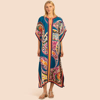 European and American New Positioning Printed Blouse Seaside Vacation Long Dress Loose Blouse Bikini Swimwear Long Gown Women