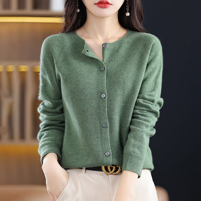 Round Neck Knitted Cardigan for Women, Osmanthus Needle Imitation Outwear Sweater for Women, Loose Spring & Fall Outer Cardigan Sweater Bottoming Shirt