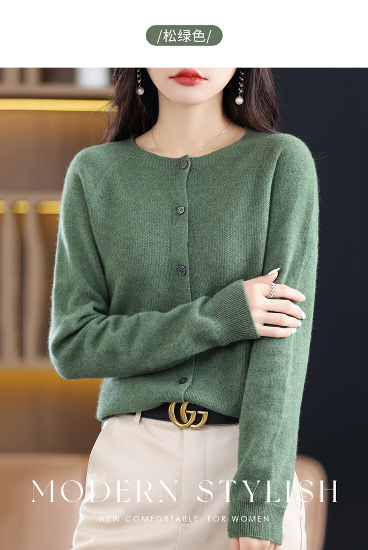 Round Neck Knitted Cardigan for Women, Osmanthus Needle Imitation Outwear Sweater for Women, Loose Spring & Fall Outer Cardigan Sweater Bottoming Shirt