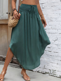 Women's Chic Beige Irregular Midi Skirt with Tie Waist