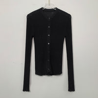 South Korea Dongdaemun fashionable all-match slim-fit sexy black micro-transparent sun protection long-sleeved knitted cardigan top for women