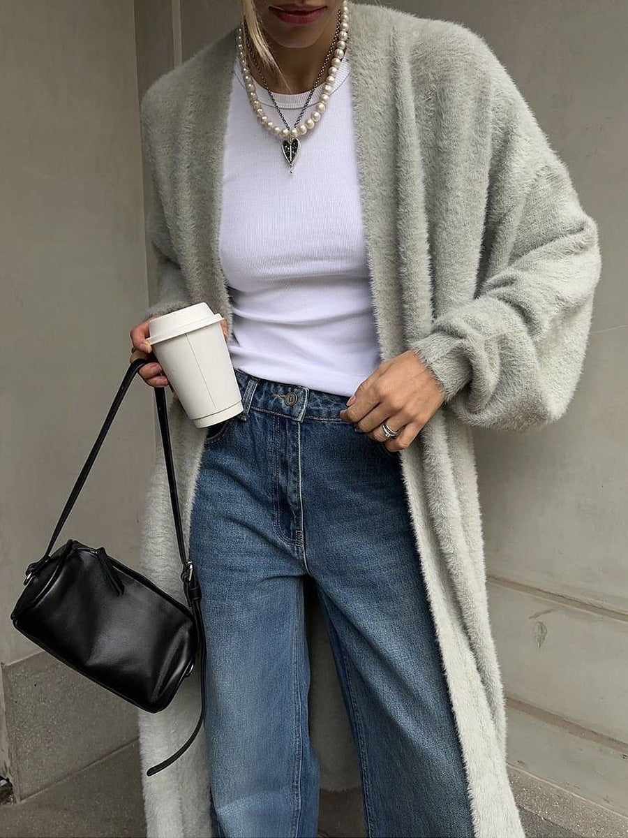 2025 Cross-Border Popular Elegant Soft Knitted Women's Sweater Cardigan Loose Long Casual Versatile