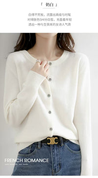Autumn and Winter New Round Neck Knitted Cardigan Women's Loose Large Size Sweater Versatile Jacket Pure Color Bottoming Wool Jacket