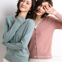 2023 Spring and Autumn New Women's Korean Style Short Fashion Knitted Cardigan Sweater Women's Solid Color Easiest for Match Temperament Jacket