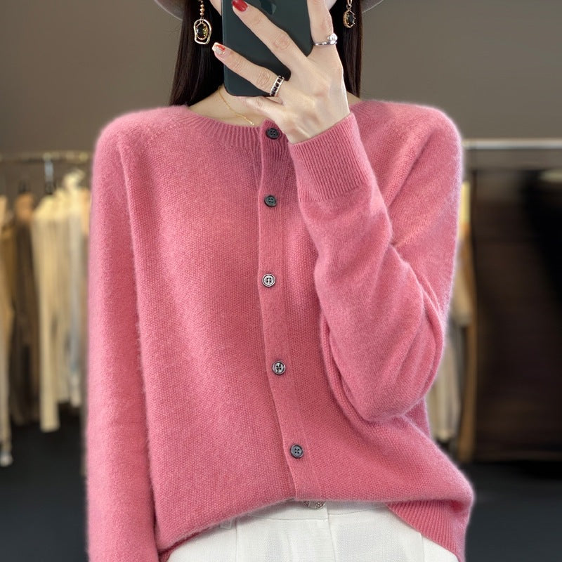 Trendy Knitted Cardigan for Women, Spring and Autumn New Style, Simple Versatile Loose Slimming Soft Round Neck Sweater Jacket