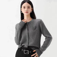 Autumn and Winter New Round Neck Knitted Cardigan Women's Loose Large Size Sweater Versatile Jacket Pure Color Bottoming Wool Jacket