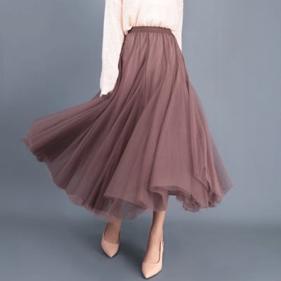 New Long Veil Skirt Oversized Puff Mesh Skirt Women's Spring and Summer High Waist Slim-Fit Pleated A- Line Fairy Skirt