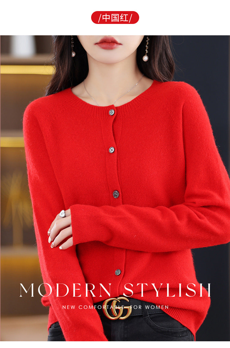 Round Neck Knitted Cardigan for Women, Osmanthus Needle Imitation Outwear Sweater for Women, Loose Spring & Fall Outer Cardigan Sweater Bottoming Shirt