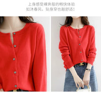 Autumn and Winter New Round Neck Knitted Cardigan Women's Loose Large Size Sweater Versatile Jacket Pure Color Bottoming Wool Jacket
