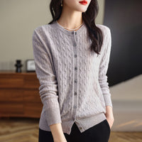 Retro Literary Elegant Slim Spring & Fall New Round Neck Knitted Cardigan Skin-friendly Soft Twist Sweater Jacket for Women