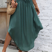 Women's Chic Beige Irregular Midi Skirt with Tie Waist