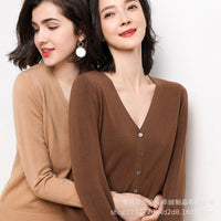2023 Spring and Autumn New Women's Korean Style Short Fashion Knitted Cardigan Sweater Women's Solid Color Easiest for Match Temperament Jacket