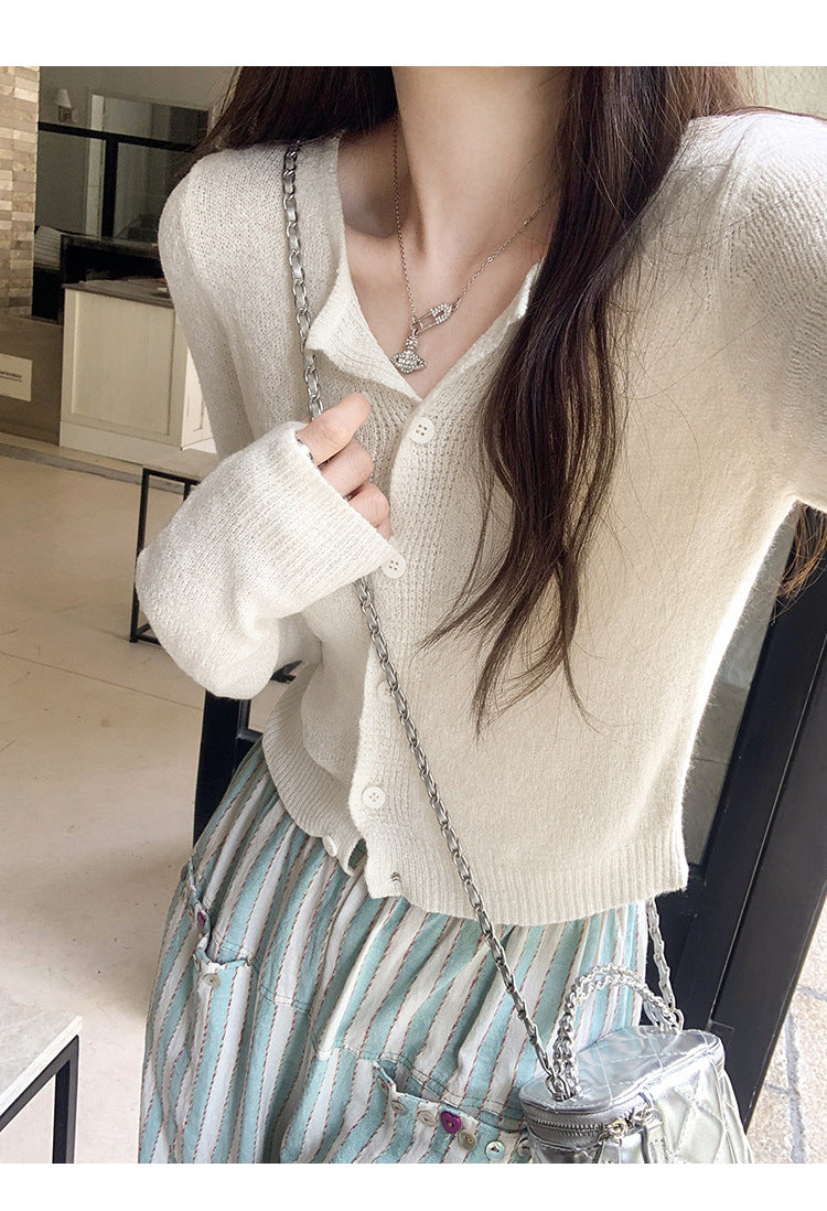 Dopamine Super Nice Long-Sleeved Knitted Cardigan for Women 2025 Summer New Style Petite Anti-Sun Blouse Slim Top