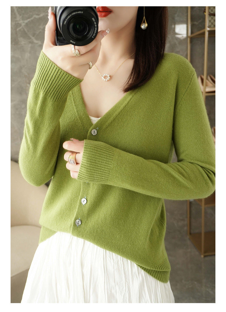 Knitted Cardigan Women's Spring and Autumn Long-Sleeved Sweater Cardigan Thin Age-Reducing Jacket Knitted Sweater Cross-Border Sweater Cardigan Base
