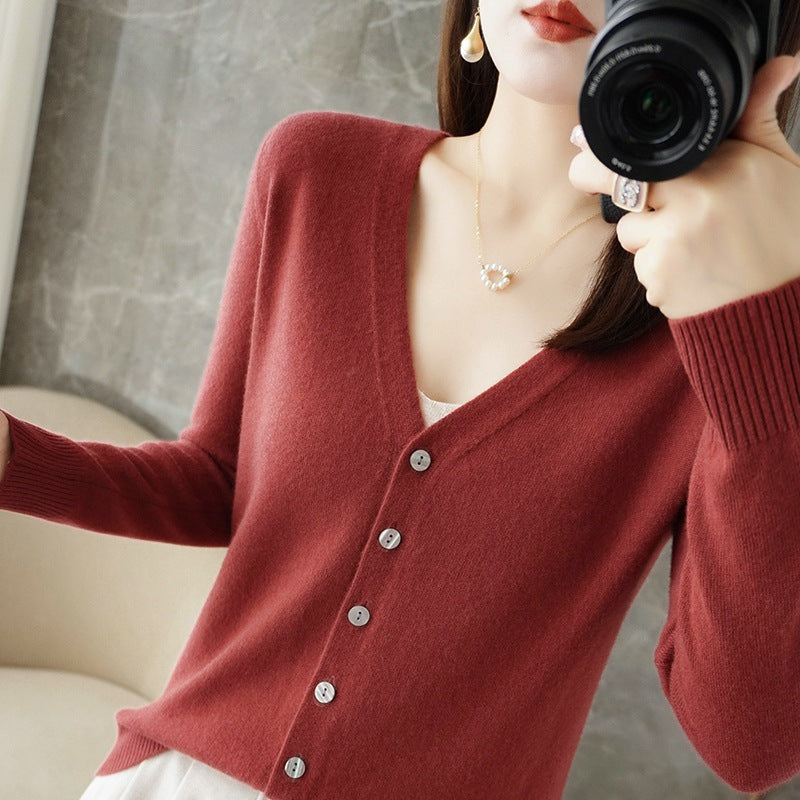 Knitted Cardigan Women's Spring and Autumn Long-Sleeved Sweater Cardigan Thin Age-Reducing Jacket Knitted Sweater Cross-Border Sweater Cardigan Base