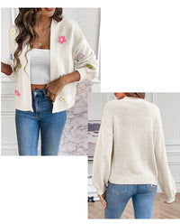 Foreign trade cross-border new hand hook flower sweet knitted cardigan sweater coat women's lazy casual loose sweater