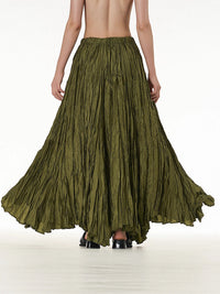 Amazon European and American Style Simple Crinkled Midi Skirt 2026 Summer New Fashion Brand Women's Clothing Trendy Versatile Oversized Flared Skirt