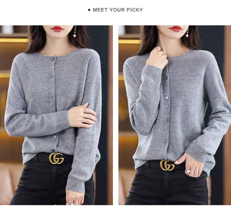 Round Neck Knitted Cardigan for Women, Osmanthus Needle Imitation Outwear Sweater for Women, Loose Spring & Fall Outer Cardigan Sweater Bottoming Shirt