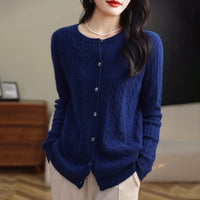 Retro Literary Elegant Slim Spring & Fall New Round Neck Knitted Cardigan Skin-friendly Soft Twist Sweater Jacket for Women