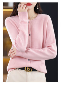 Round Neck Knitted Cardigan for Women, Osmanthus Needle Imitation Outwear Sweater for Women, Loose Spring & Fall Outer Cardigan Sweater Bottoming Shirt