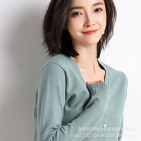 2023 Spring and Autumn New Women's Korean Style Short Fashion Knitted Cardigan Sweater Women's Solid Color Easiest for Match Temperament Jacket