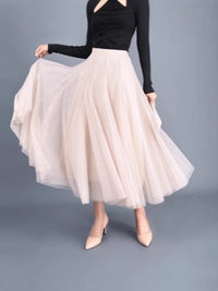 New Long Veil Skirt Oversized Puff Mesh Skirt Women's Spring and Summer High Waist Slim-Fit Pleated A- Line Fairy Skirt