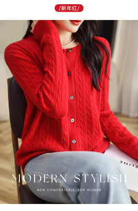 Retro Literary Elegant Slim Spring & Fall New Round Neck Knitted Cardigan Skin-friendly Soft Twist Sweater Jacket for Women