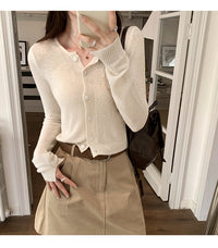 Dopamine Super Nice Long-Sleeved Knitted Cardigan for Women 2025 Summer New Style Petite Anti-Sun Blouse Slim Top