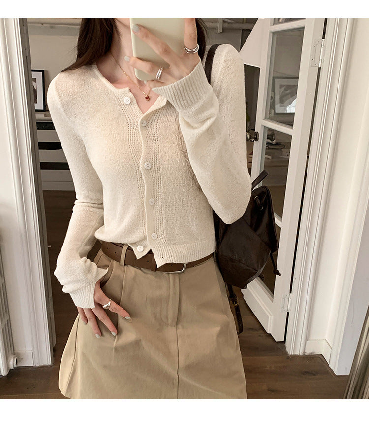 Dopamine Super Nice Long-Sleeved Knitted Cardigan for Women 2025 Summer New Style Petite Anti-Sun Blouse Slim Top