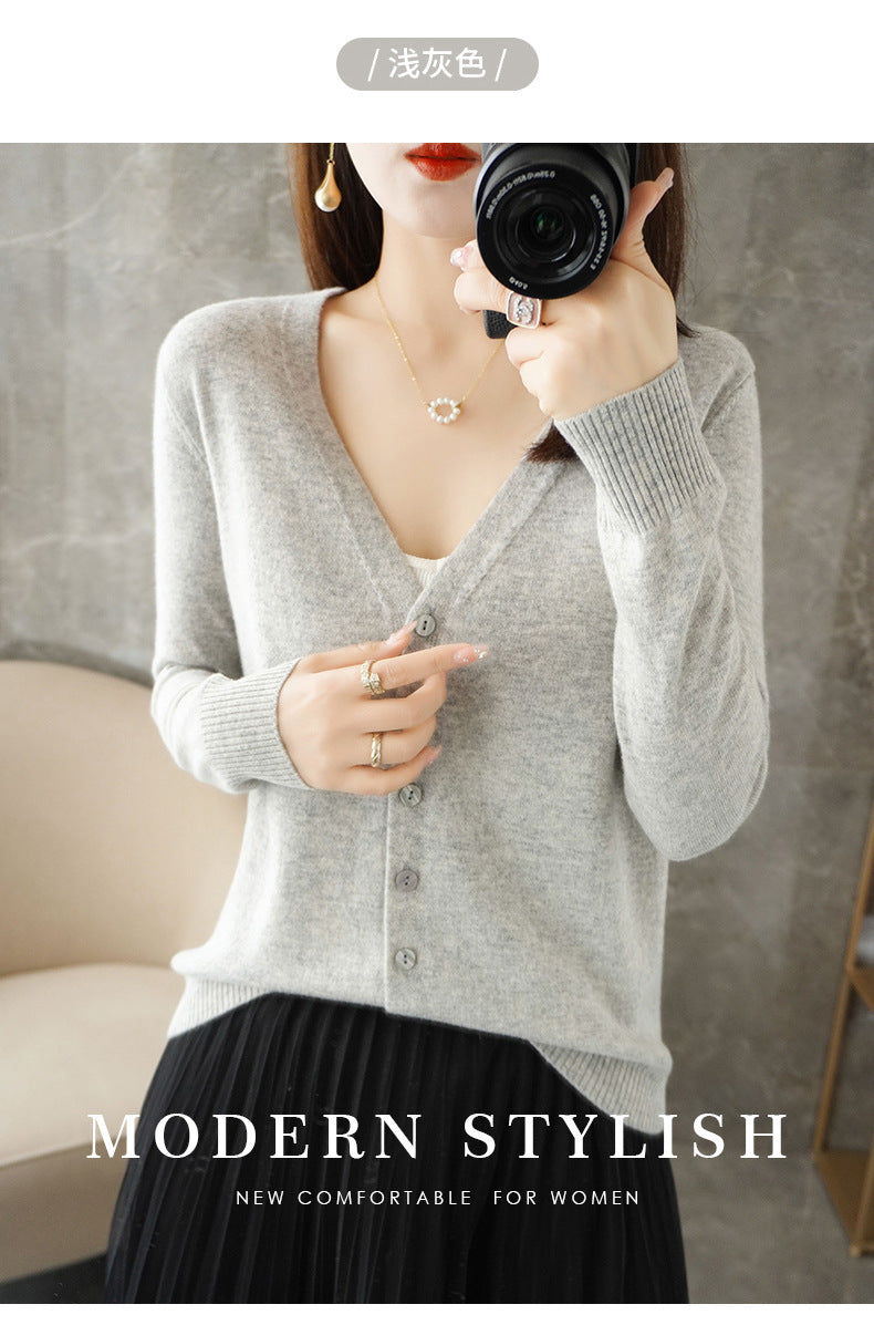 Knitted Cardigan Women's Spring and Autumn Long-Sleeved Sweater Cardigan Thin Age-Reducing Jacket Knitted Sweater Cross-Border Sweater Cardigan Base