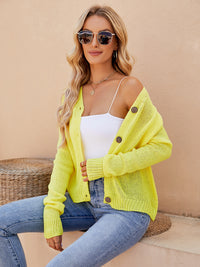 Foreign Trade 2024 Spring and Summer Women's Clothing European and American Casual Raglan Sleeve Knitted Thin Outwear Fluorescent Pink V Neck Knitted Cardigan